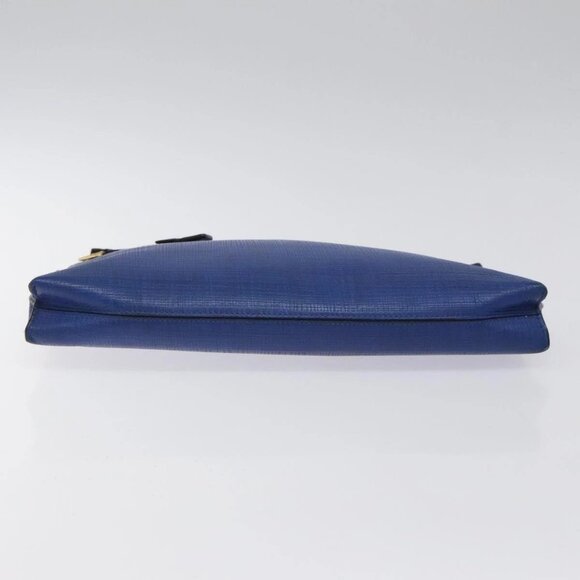 LOEWE Anagram Clutch Bag Leather Blue Gold Auth - Picture 6 of 15